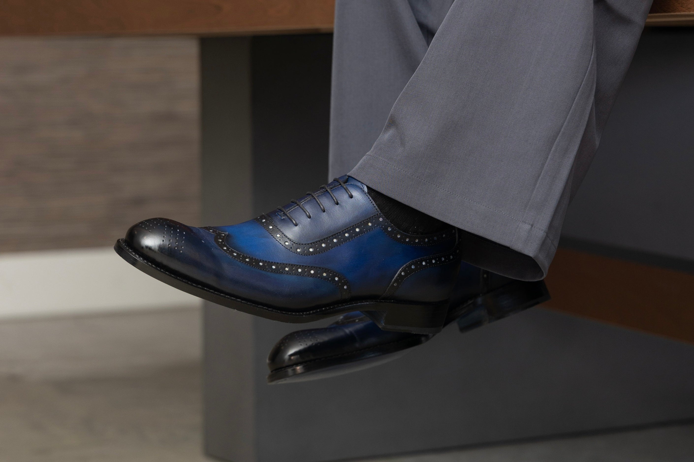 Ugo Vasare Jason Sr Goodyear Welt Wholecut Toe Navy Dress Shoes